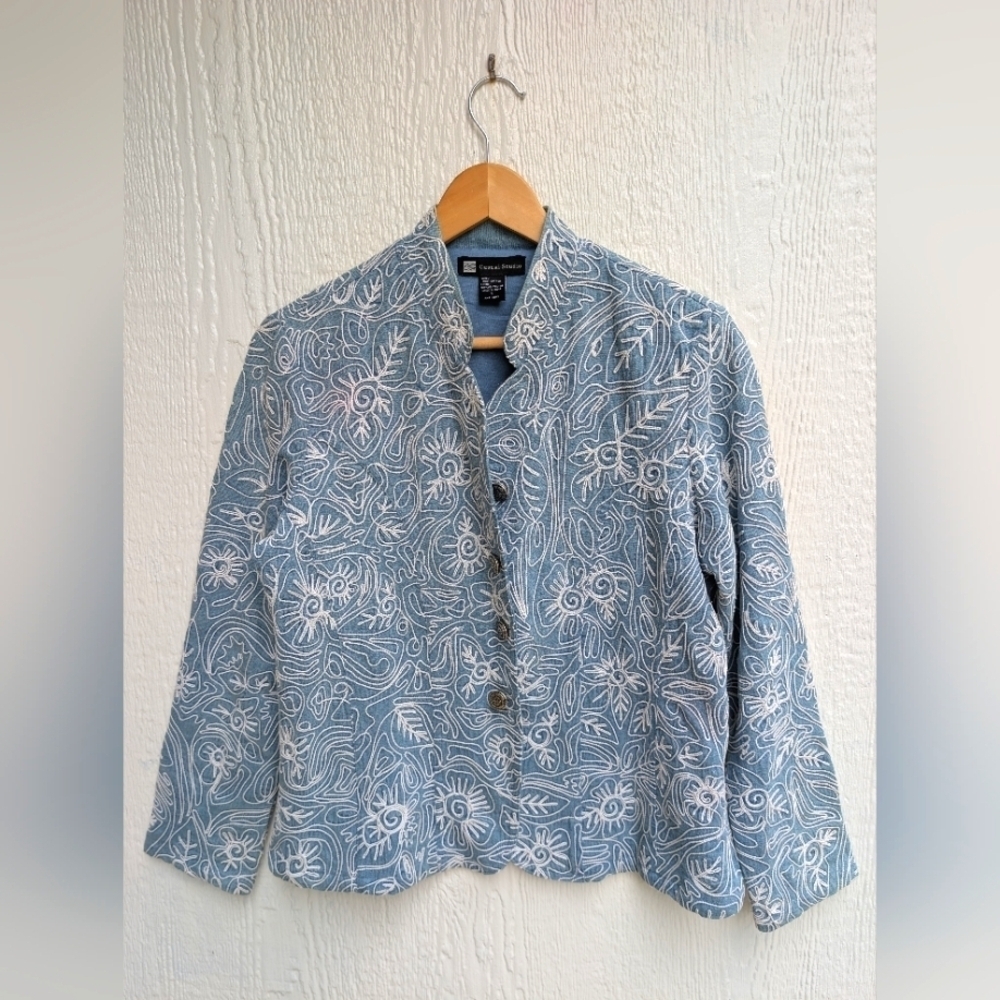 Vintage Casual Studio 100% Cotton Denim Embroidered Jacket Coat Size Small